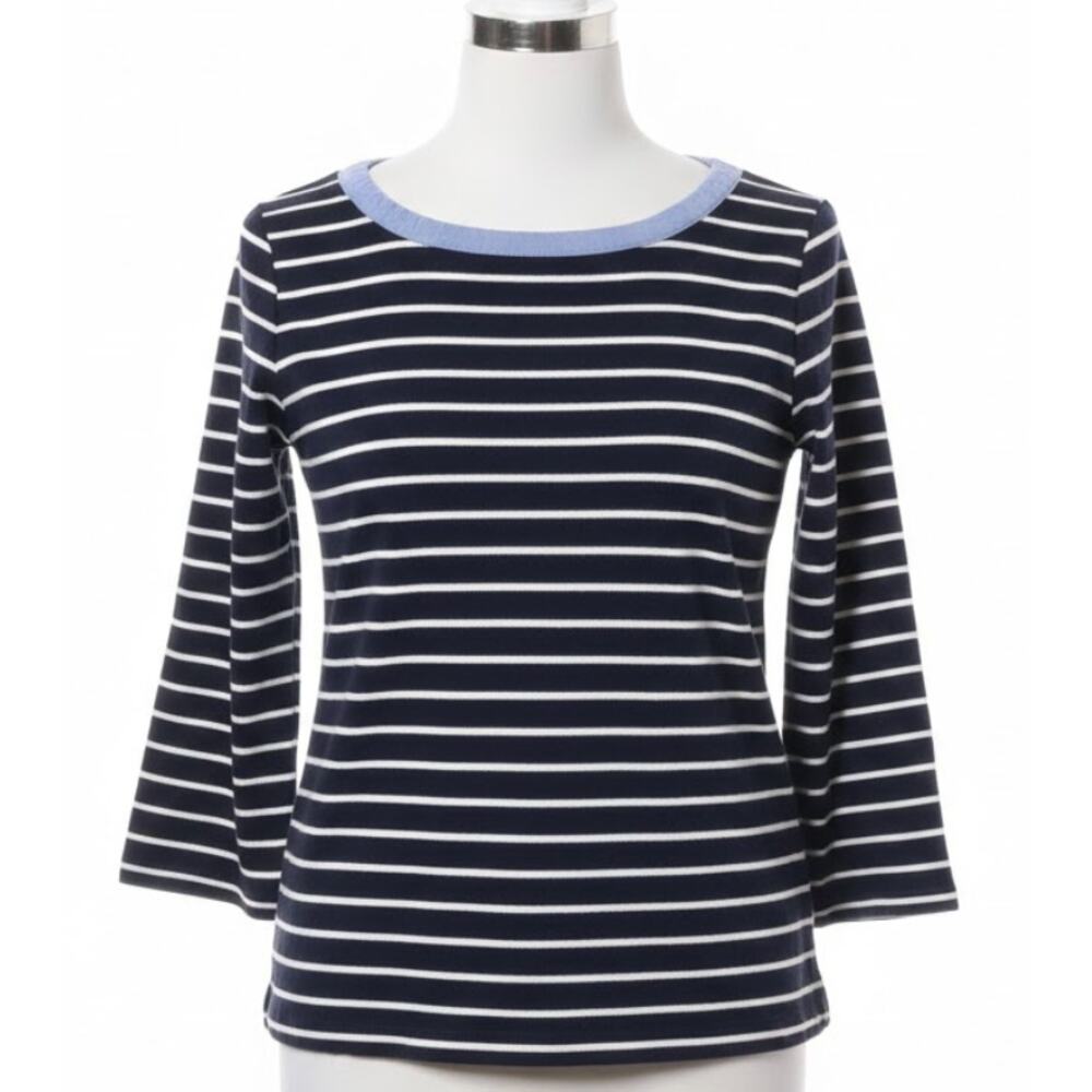 Nautica Shirt Women Small Navy White Striped Long Sleeve Boat Neck Cotton